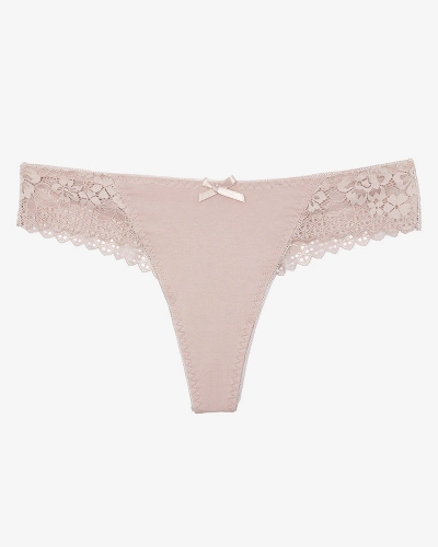 Світло-коричневі жіночі бавовняні трусики стрінги з мереживом - Нижня білизна