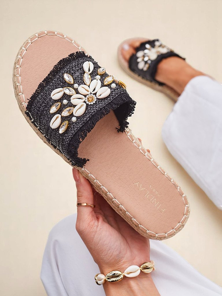 Dámské sandály Royalfashion Helena Decor černé espadrilky s mušlemi
