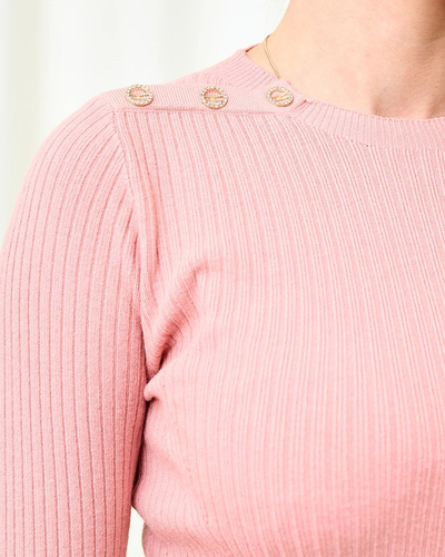 Royalfashion Růžový dámský svetr se zlatými knoflíky