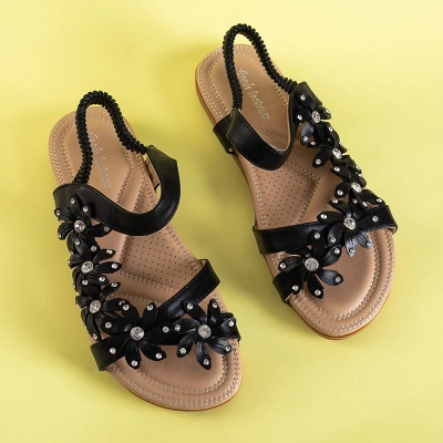 OUTLET Černé dámské sandály s květinami Aflori - obuv