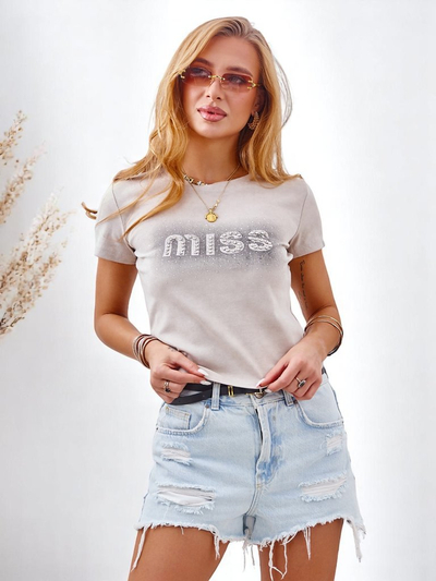 Royalfashion Dámské bavlněné tričko s kamínky MISS
