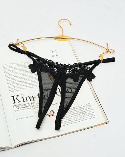 Royalfashion Dámské krajkové kalhotky tanga v černé barvě