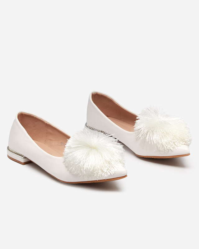 Bílé dámské baleríny s bambulí a kubickými zirkony Hesino - Obuv