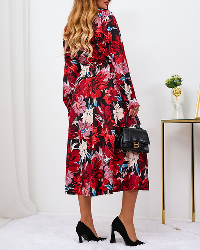 Royalfashion Червоно-бордова візерунчаста жіноча максі-сукня