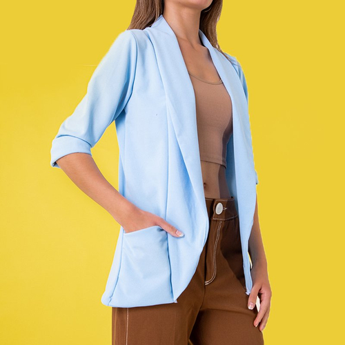 Блакитний жіночий піджак без застібки