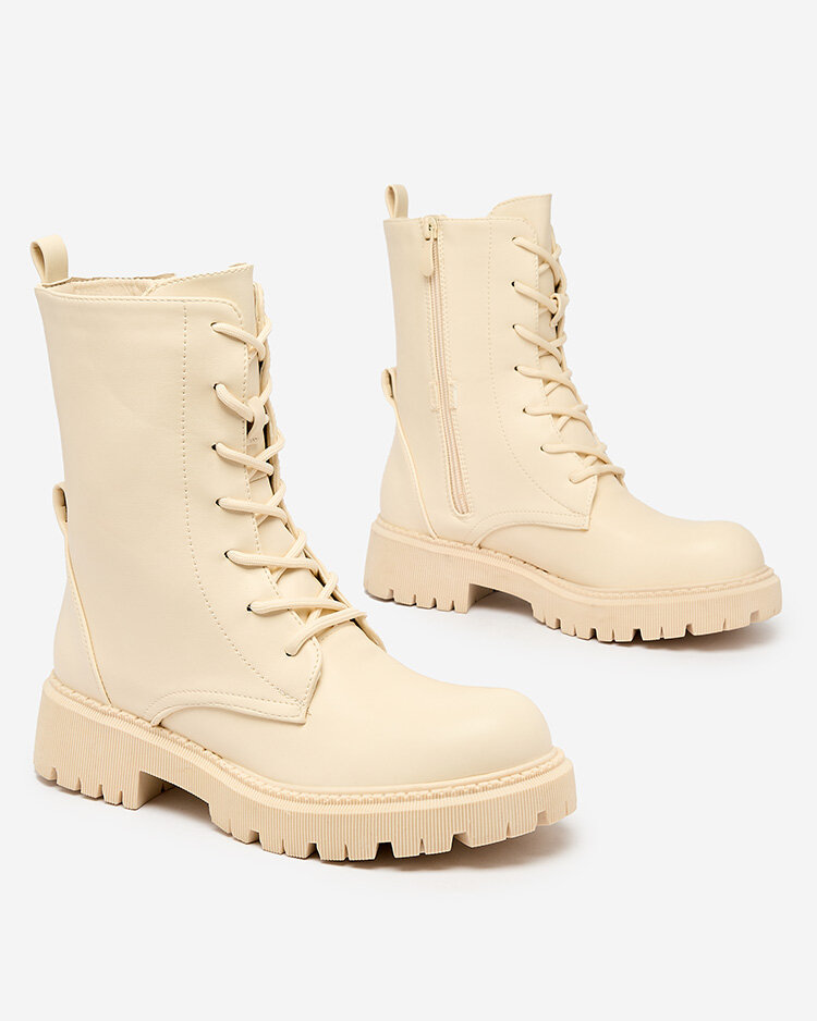 Royalfashion Béžové dámské šněrovací kozačky Vacavva