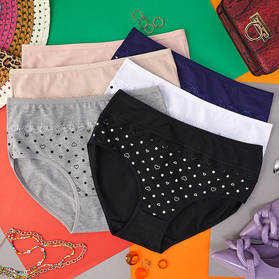 Sada dámských bavlněných slipů se vzorem srdce 6 / bal - Spodní prádlo