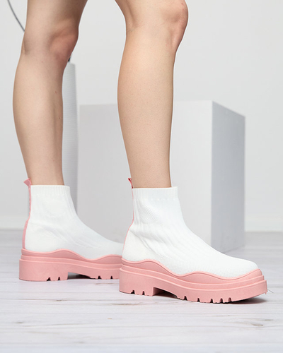 Dámské kozačky na silnější podrážce v bílé a růžové barvě Korlic-Shoes