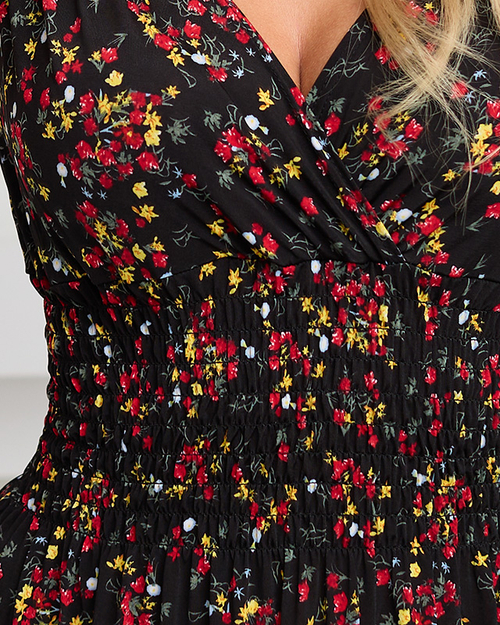 Жіноча чорна сукня максі з червоними квітами - Одяг