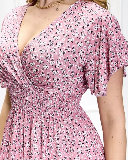 Жіноча квітчаста рожева сукня міді - Одяг