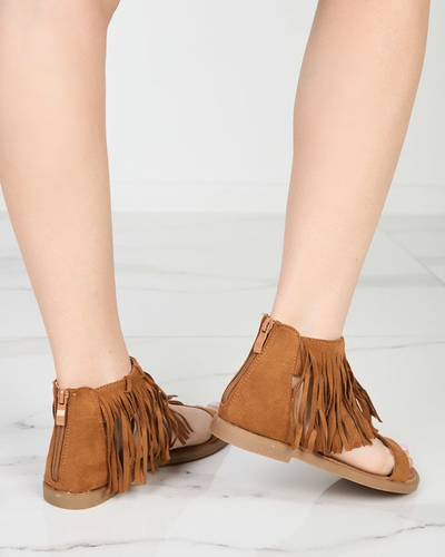 OUTLET Dámské sandály s třásněmi velbloudí Clov- Shoes