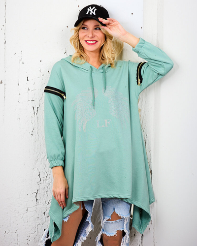 Royalfashion Zelená dámská oversized mikina se zipy