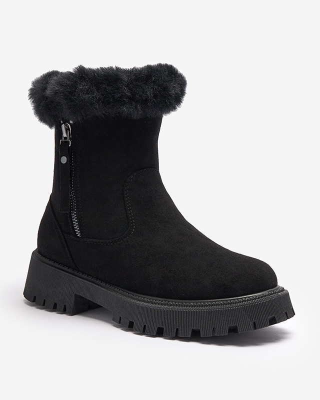 Dámské černé kozačky z ekokůže s kožešinou Lertipa- Obuv