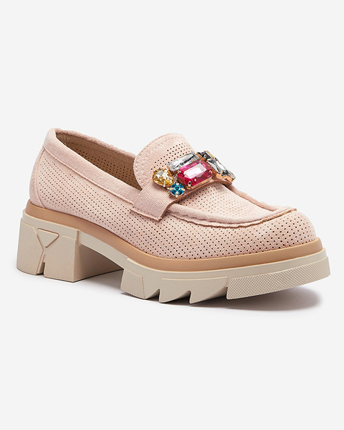 Світло-рожеві ажурні жіночі мокасини з декором Bokkso- Footwear