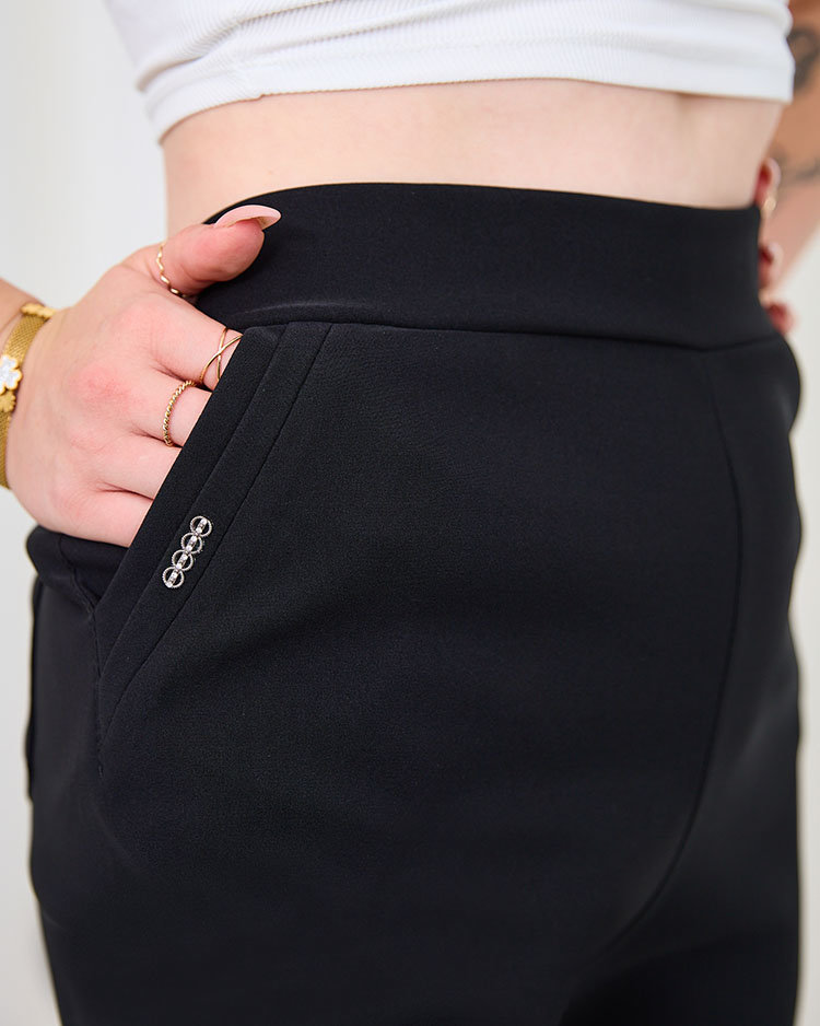 Royalfashion Černé dámské tegínové kalhoty PLUS SIZE