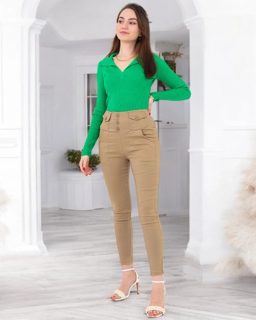 Бежеві жіночі трегінси з гудзиками