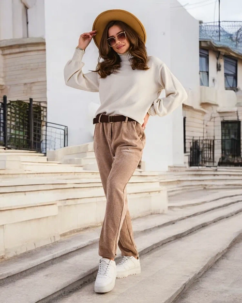 Royalfashion Прості жіночі брюки, схожі на вельвет