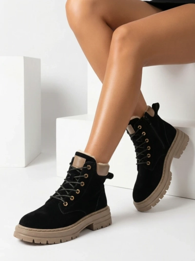 Royalfashion Černohnědé dámské zateplené traperské boty Radoras