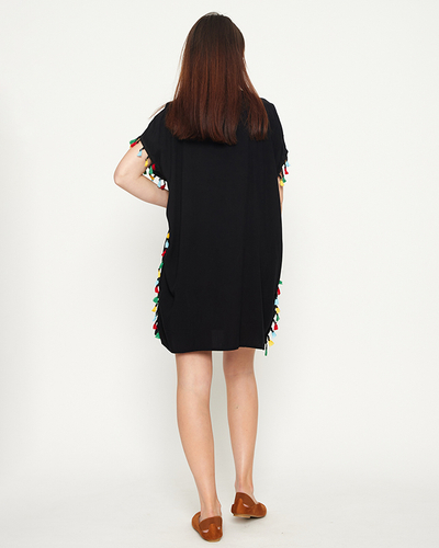 Жіноча чорна літня пляжна туніка з бахромою - Одяг