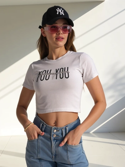 Royalfashion Жіночий бавовняний укорочений топ з написом