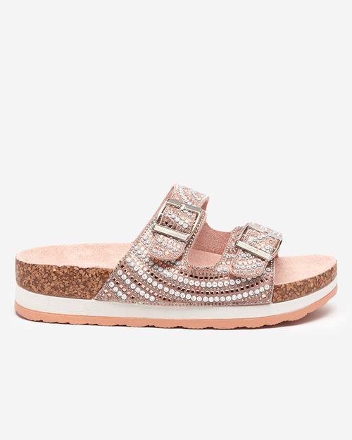 Рожеві жіночі шльопанці з фіанітами Laluda