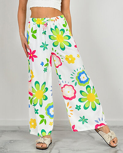 Royalfashion Dámské široké kalhoty z květinové látky