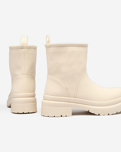 Royalfashion Béžové matné dámské kozačky se silnější podrážkou Holeopi