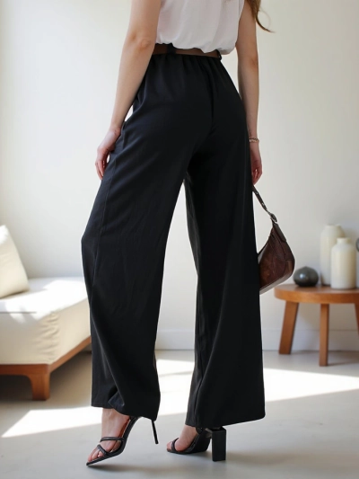 Royalfashion Široké dámské kalhoty s páskem