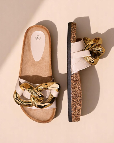 Dámské béžové pantofle se zdobením Sofig-Footwear