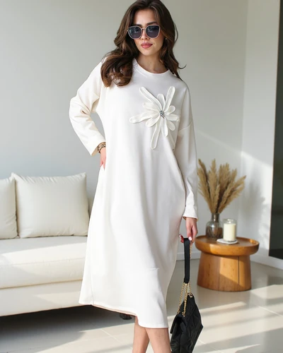 Royalfashion Dámské midi oversized šatové šaty s květinou