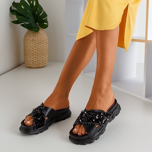 Černé dámské žabky s flitry Kobi - Obuv 1