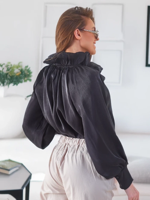 Royalfashion Блискуча жіноча сорочка з декоративним коміром