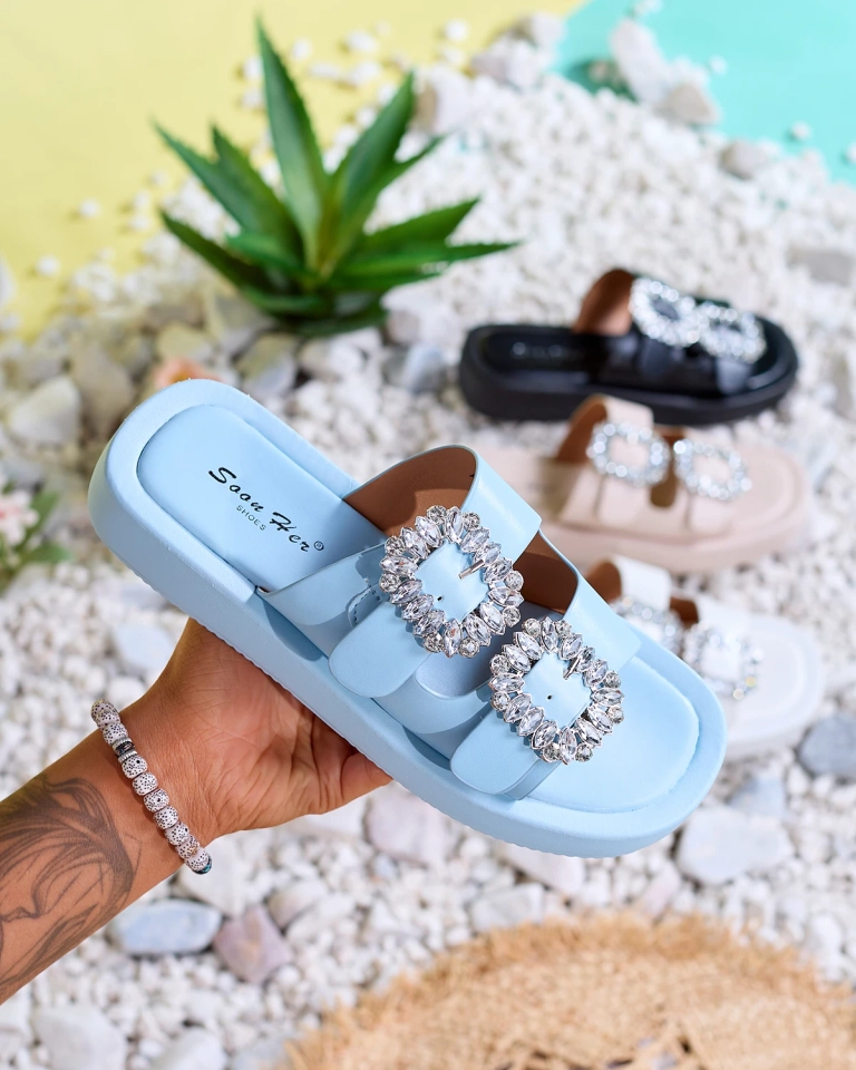 Modré dámské pantofle s krystaly Azazel - Obuv