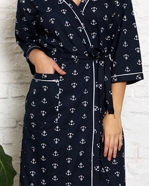 Халат жіночий бавовняний темно-синій з сердечками - Одяг