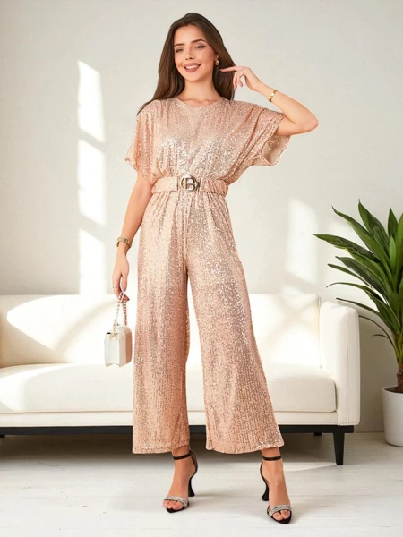 Royalfashion Довгий жіночий комбінезон з пайетками