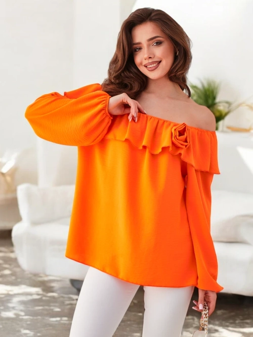 Royalfashion Жіноча блуза в іспанському стилі з рюшами та квіткою