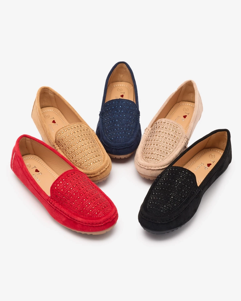 Červené dámské mokasíny se zirkony Bretika - Obuv