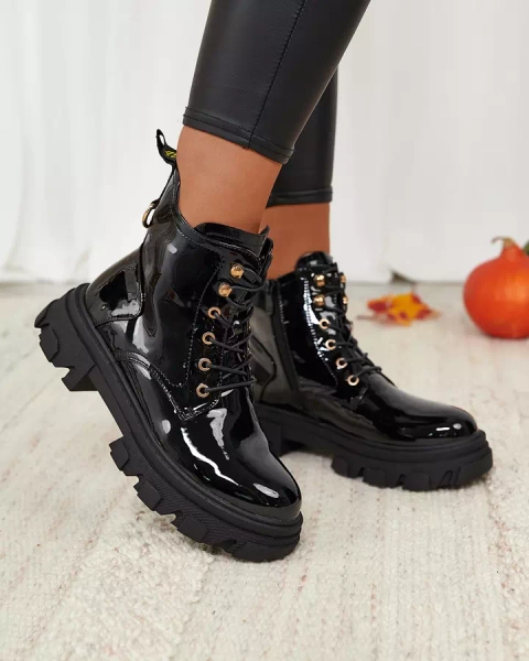 Royalfashion Černé lakované dámské zateplené boty Setogia