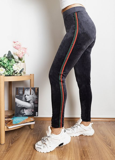 Šedé dámské legíny s pruhy - Oblečení