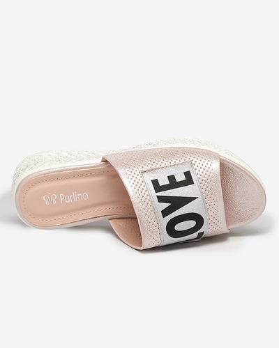 Růžové lesklé dámské pantofle s nápisem Sosha- Footwear