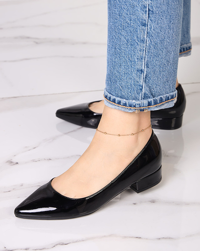 Černé lakované lodičky na plochém podpatku Oki - Footwear