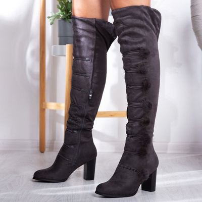 Šedé boty na vysokém sloupku Lovana - Obuv