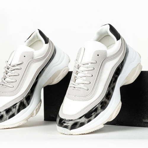 Сіро-білі кросівки з леопардовою вставкою Pia - Взуття