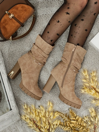 Dámské kotníkové boty eko semišové na sloupku BrambleDusk