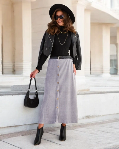 Royalfashion Жіноча спідниця міді з декоративними ґудзиками