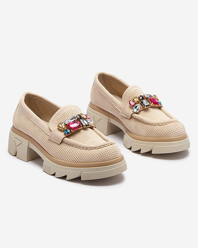 Бежеві ажурні жіночі мокасини з декором Bokkso- Footwear