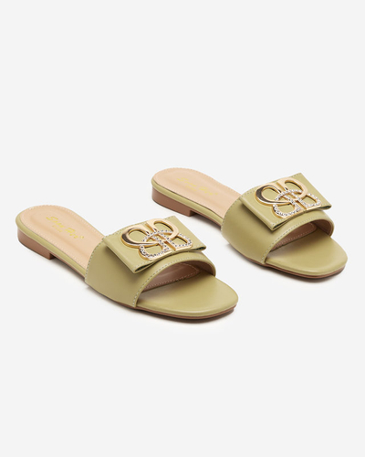 Zelené dámské pantofle se zlatou Perls sponou - Obuv