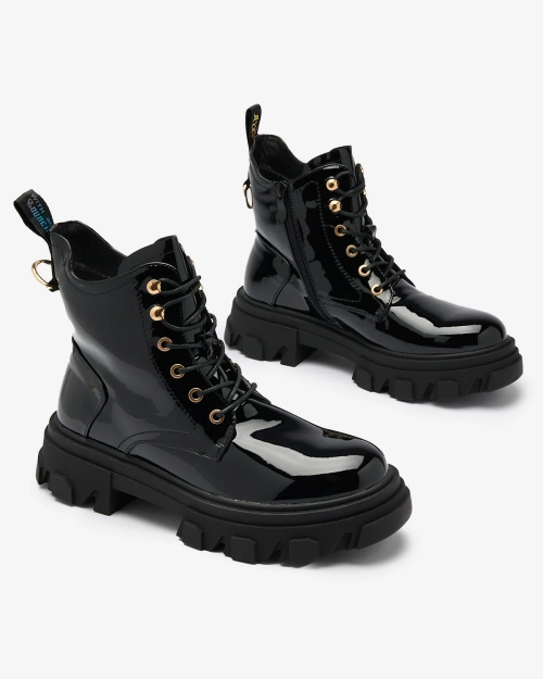 Royalfashion Чорні лаковані утеплені жіночі черевики Setogia