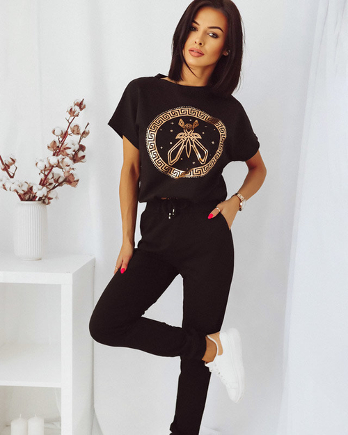 Чорний спортивний жіночий костюм з принтом