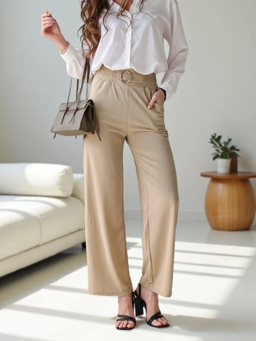 Royalfashion Широкі жіночі штани з декоративною пряжкою